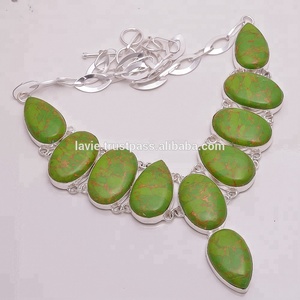 Sterling Silver Custom Necklace, <b>Green</b> Copper Turquoise Gemstone <b>Jewelry</b> Manufacturer - Product Image 1