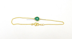 Bracelet fait main en argent sterling plaqué or Onyx vert multi-pierres précieuses avec forme de poire CZ pierre de naissance charme naturel pour cadeau - Product Image 6