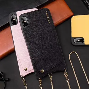 Tenchen-Pu & Leather Case Crossbody Metalen Ketting Riem Handyketten Voor Iphone Case 6 7 X