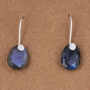 Pendientes de Plata de Ley 925 con piedras preciosas multicolores de labradorita genuina, joyería hecha a mano, pendiente colgante de forma ovalada para regalo para mujer - Product Image 3