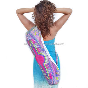 Sac fourre-tout de yoga imprimé Dashiki Sangle de tapis de Pilates mignon avec fermeture à glissière en coton et tissu africain - Product Image 5