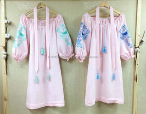 Robe courte en lin naturel brodé rose clair, tunique de femmes, à épaules dénudées, de Style bohème, tendance, de haute qualité, - Product Image 4