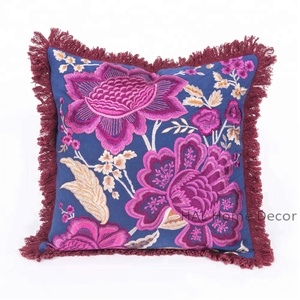 Floral Embroidered Indigo <b>Cushion</b> <b>Cover</b>, Handmade Decorative Pink Throw Pillow <b>Covers</b>, <b>designer</b> christmas Pillow - Product Image 1