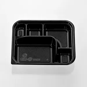 Siyah tek kullanımlık Bento kutusu gıda kapları bölmeleri ile