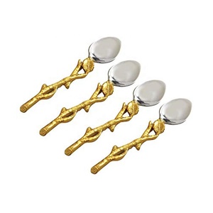 Brass Antique Handmade Plant Design <b>Cutlery</b> <b>Set</b> <b>Gold</b>-plated Handle Knives Forks and Spoons Flatware <b>Sets</b> - Product Image 6