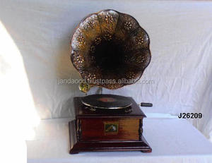 Gramófono de base de madera cuadrada de alta calidad con cuerno de latón en acabado de cobre antiguo decoración del hogar gramófono - Product Image 3
