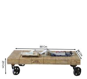 Muebles antiguos vintage mesa de centro cuadrada de madera maciza y rueda industrial, mesa de té mesa de centro de baja altura - Product Image 3