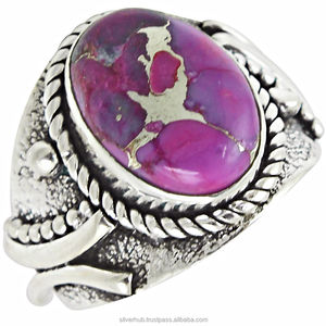 Bague en argent sterling 925 vintage avec sertissage en bézel, forme ovale, turquoise cuivre violet, fabrication artisanale, bijoux de fête de mariage - Product Image 1