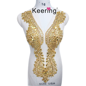Gold Bodice Rhinestone Applique <strong>Patch</strong> for Mermaid Wedding Dress WDP-148 - Product Image 1