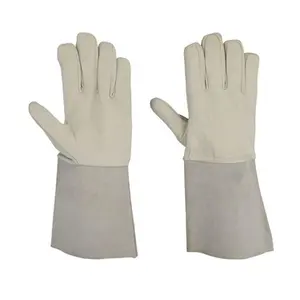 Guantes de cuero de piel de cabra Industrial, guantes de soldadura personalizados para trabajo, venta al por mayor, para barbacoa, Tig