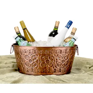 Enfriador de botellas de vino en relieve de cobre antiguo, cubo de hielo decorado para fiestas y celebraciones de bodas