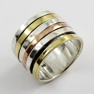 Kyto — bague en argent Sterling 925, anneau pour Spinner et méditation, en laiton et cuivre, vente en gros de bijoux indiens - Product Image 1
