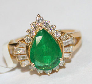 Éblouissante poire forme 14k solide or jaune véritable émeraude et diamant pierre précieuse victorienne bague de mariage bijoux Vintage pour les femmes - Product Image 6