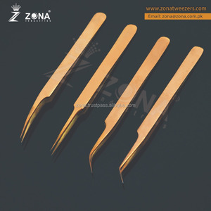 Pinzas japonesas de acero inoxidable de alta calidad, extensiones de pestañas, pinzas rusas de volumen de fibra recubierta dorada - Product Image 6