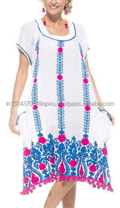 OEM Women's Flattering Aari Embroidery Lace Dress Light Cotton Knee-Length Summer Style Lovable <b>Pom</b> <b>Pom</b> Sexy New Plus Size Short - Product Image 2