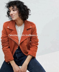 Vente en gros de manteaux de veste de moto en cuir de mouton véritable respirant personnalisés pour femmes Top tricoté imprimé broderie rayures - Product Image 2