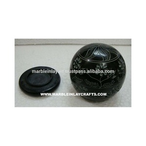 Black Round Soapstone Candle Holder - Product Image 1