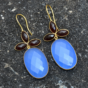 Naturel rouge grenat bleu calcédoine pierre précieuse Design à la mode à la main 925 argent Sterling plaqué or crochet femmes boucles d'oreilles bijoux - Product Image 3