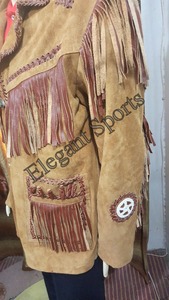 Chaqueta de cuero occidental tradicional para hombre, abrigo con cuentas de flecos, marrón - Product Image 2