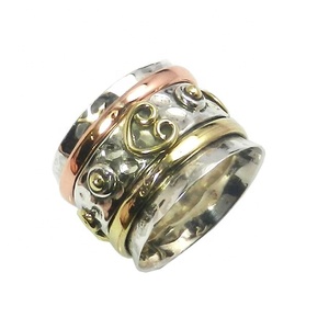 Sólido 925 plata esterlina latón cobre meditación anillo hecho a mano joyería de plata eternidad Vermeil anillos proveedor y exportador - Product Image 1