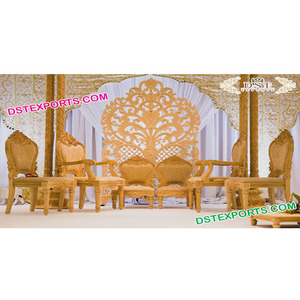 Ensemble de chaises de mandap de mariage au design unique, mobilier indien en bois sculpté pour mariage hindou, vente directe d'usine aux États-Unis - Product Image 1