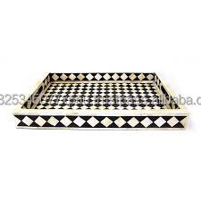 Bandeja de servicio moderna para el hogar con incrustaciones de hueso blanco y negro para una decoración contemporánea elegante - Product Image 6