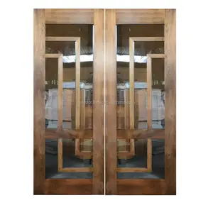 Muebles de madera maciza de doble hoja, puerta de entrada de Villa de diseño clásico de vidrio de roble rojo, Popular, adecuado para renovación