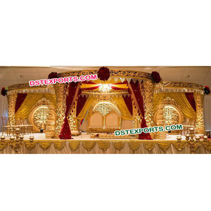 Mandap DE BODA dorado exclusivo, conjunto de mandril de fibra tallada, hermoso, boda dorada - Product Image 1
