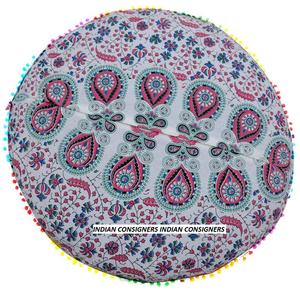 Housse de coussin de sol en coton rose Ombre Mandala Pouf bohème fait à la main Textile décoratif tissé par des artisans indiens - Product Image 3