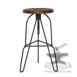 Tabouret de Bar Industriel Vintage en Fer Polyvalent Traditionnel en Bois Brûlé pour École Hôtel Salle à Manger Salon Chambre Atelier Salle de Bain - Product Image 2