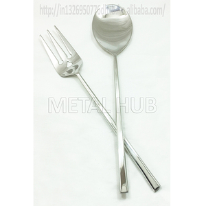 Ensemble de service à salade en céramique écologique avec couverts en acier inoxydable ustensiles polis brillants pour la maison enfants hôtels mariages - Product Image 1