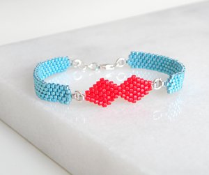 High Quality Turquoise and <b>Red</b> <b>Bracelet</b>, Geometric <b>Red</b> <b>Bracelet</b>, Miyuki Jewelry - Product Image 1