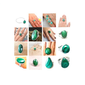 Ovale rond poire carré fantaisie rectangle pierre précieuse naturelle cabochon 925 bague en argent sterling malachite - Product Image 1