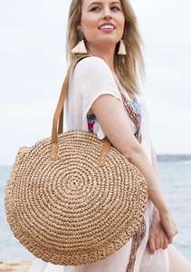 กระเป๋าถือชายหาดทรงครึ่งวงกลม ทำจากวัสดุธรรมชาติ หวายน้ำ  แบบเปิดปิด  ปี 2019 ขายส่ง  ปรับแต่งได้ - Product Image 2