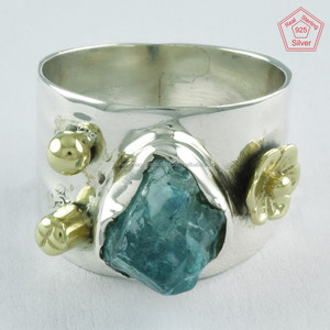 Wholesale 925 Sterling Silver Party <b>Ring</b> <b>Two</b>-Tone Rough Apatite Gemstone for Indian Wedding Anniversaries Engagements Jewelry - Product Image 1