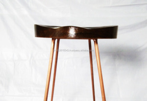 Industriel Cuivre Plaqué Tabouret de Bar En Bois Sculpté Siège, Finition Cuivre Antique Tabouret de Bar avec Siège En Bois - Product Image 5