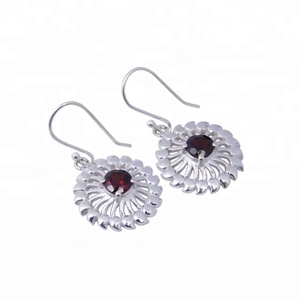 Nouvelle mode lourd 925 boucles d'oreilles en argent Sterling grenat pierres précieuses or Vintage bijoux pour mariages fêtes directement exportées - Product Image 1