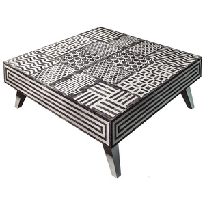 Mesa de Centro de Estilo Indio Hecha a Mano con Incrustaciones de Hueso y Diseño Floral Intrincado, Mesa de Centro de Madera de Lujo para Sala de Estar - Product Image 3