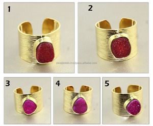 Matte Look Wide Band Natural Druzy <b>Ring</b> 24k Gold Plate <b>Ring</b> Wholesale <b>Indian</b> Jewelry - Product Image 2