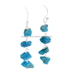 Boucles d'oreilles faites à la main en argent sterling 925 Style classique Apatite brute plaqué or brut pour les fêtes de mariage Casa De Plata bijoux cadeau - Product Image 1