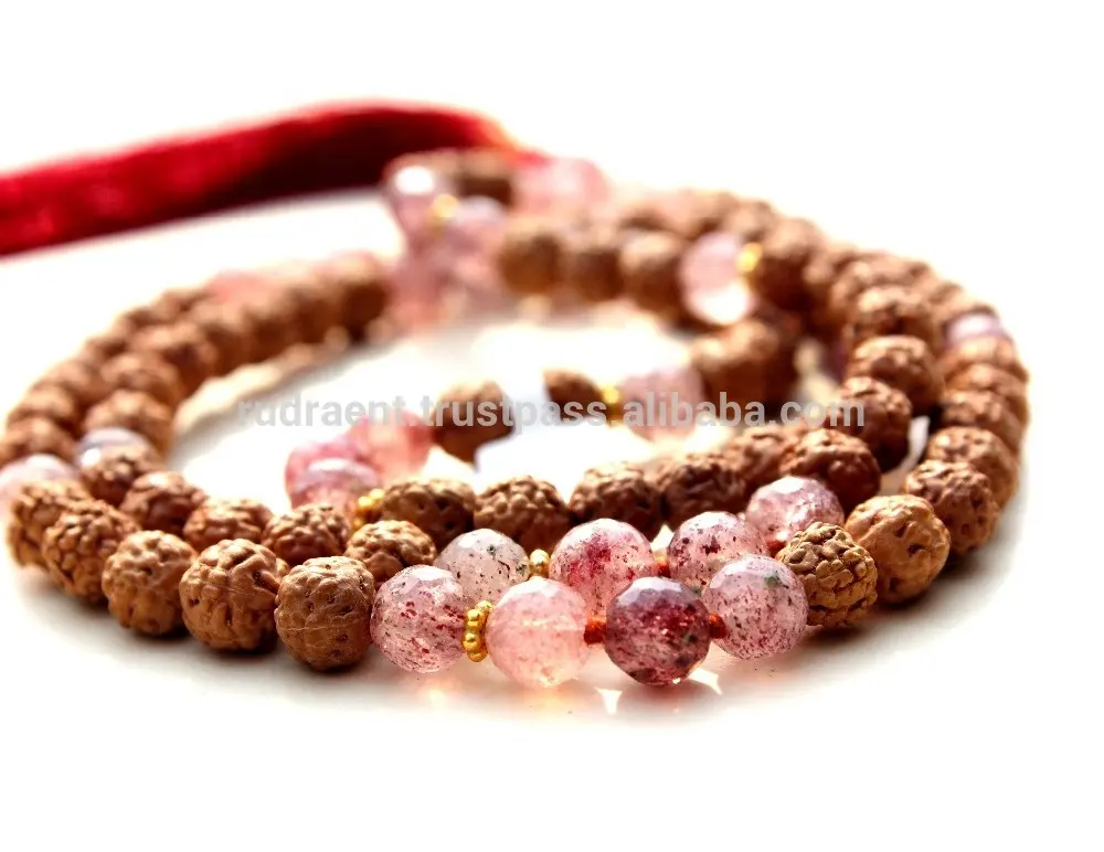 Buy Natural Gemstone Prayer Beads 8 mm Rosary 108 Mala Beads Strawberry Quartz Yoga Long Mala Necklace
