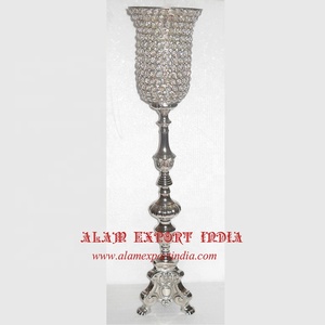 Centro de mesa barroco de aluminio y Metal de Venta caliente con acabado plateado votivo de cristal largo para decorar bodas a precios al por mayor - Product Image 1