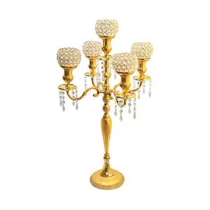Luxury Crystal Balls Wedding Centerpiece Table Decorative Tall Metal Gold Candelabra For Event Parties Anniversary Decoration