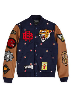 Hombres Celebrity Black Letterman Bomber Varsity Light Weighted Fleece Jacket Sleeves Gold - Product Image 5