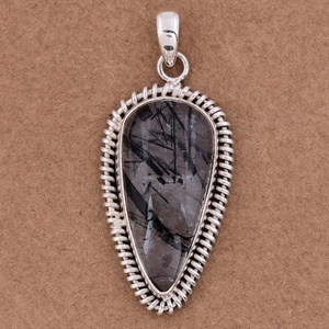 จี้เงินแท้ 925 ชุบเงิน ประดับด้วยพลอยควอตซ์รูไทล์สีดำ เครื่องประดับแฟชั่นทันสมัย ทำด้วยมือ สไตล์คลาสสิก เหมาะสำหรับงานปาร์ตี้ ผู้หญิง - Product Image 3