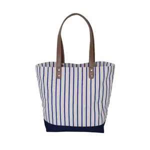 Sac fourre-tout en toile naturelle de haute qualité, pour pochette intérieure, fermeture éclair et ouvert, accessoire de rangement à rayures colorées