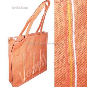 Eco-friendly Geometric Pattern Jute Shopping Tote <b>Bag</b> with Long Handle Reusable & Sustainable for Travel Use - Product Image 4