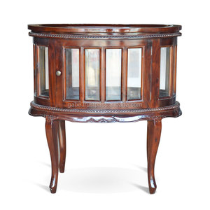 Mesa de té ovalada, muebles hechos a mano, madera de teca sólida con mango de latón envejecido - Product Image 2