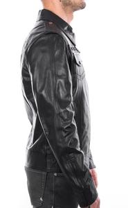 <b>Black</b> Biker Style Motorcycle Jacket Classic <b>Real</b> Leather Fashion Jacket with Front Zip and Pockets Comfortable Leather Jackets - Product Image 6