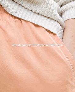 Tissus tricotés en coton pur pour femmes, nouveau pantalon en sergé de coton à jambes larges et douces de couleur rose poussiéreux, - Product Image 5